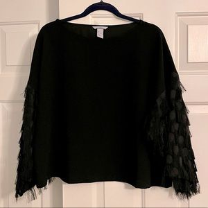 H&M black fringed flutter sleeve top size 12